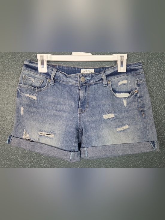 Aeropostale Denim - Aeropostale Distressed Shorts Sz 7/8 Midi Med. Wash Cuffed Blue Denim Low Rise